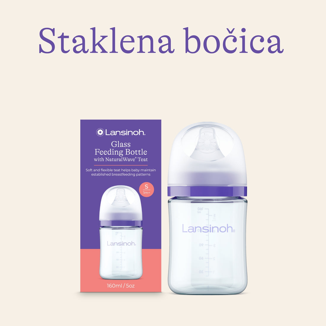Staklena bočica za hranjenje s NaturalWave dudom